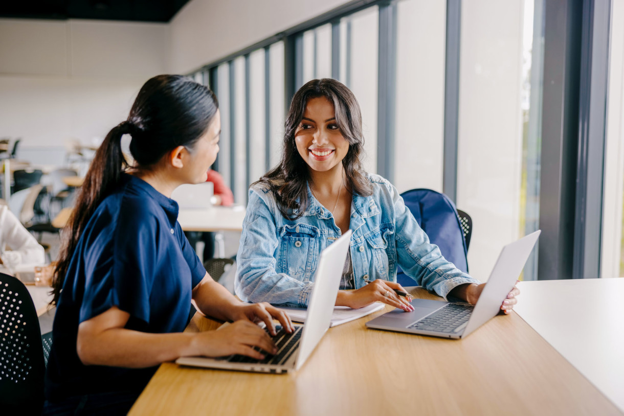 Two female students studying together