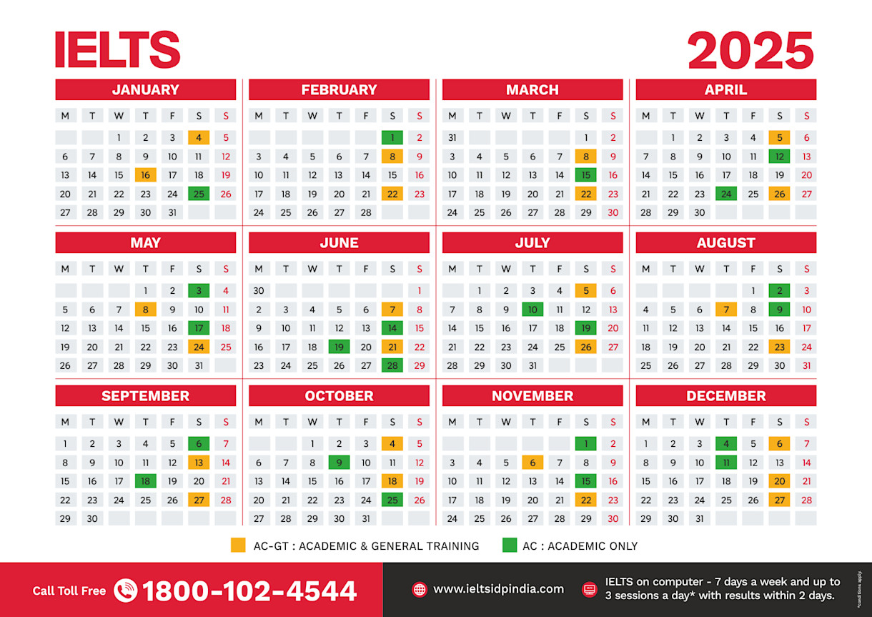 ielts test date calendar