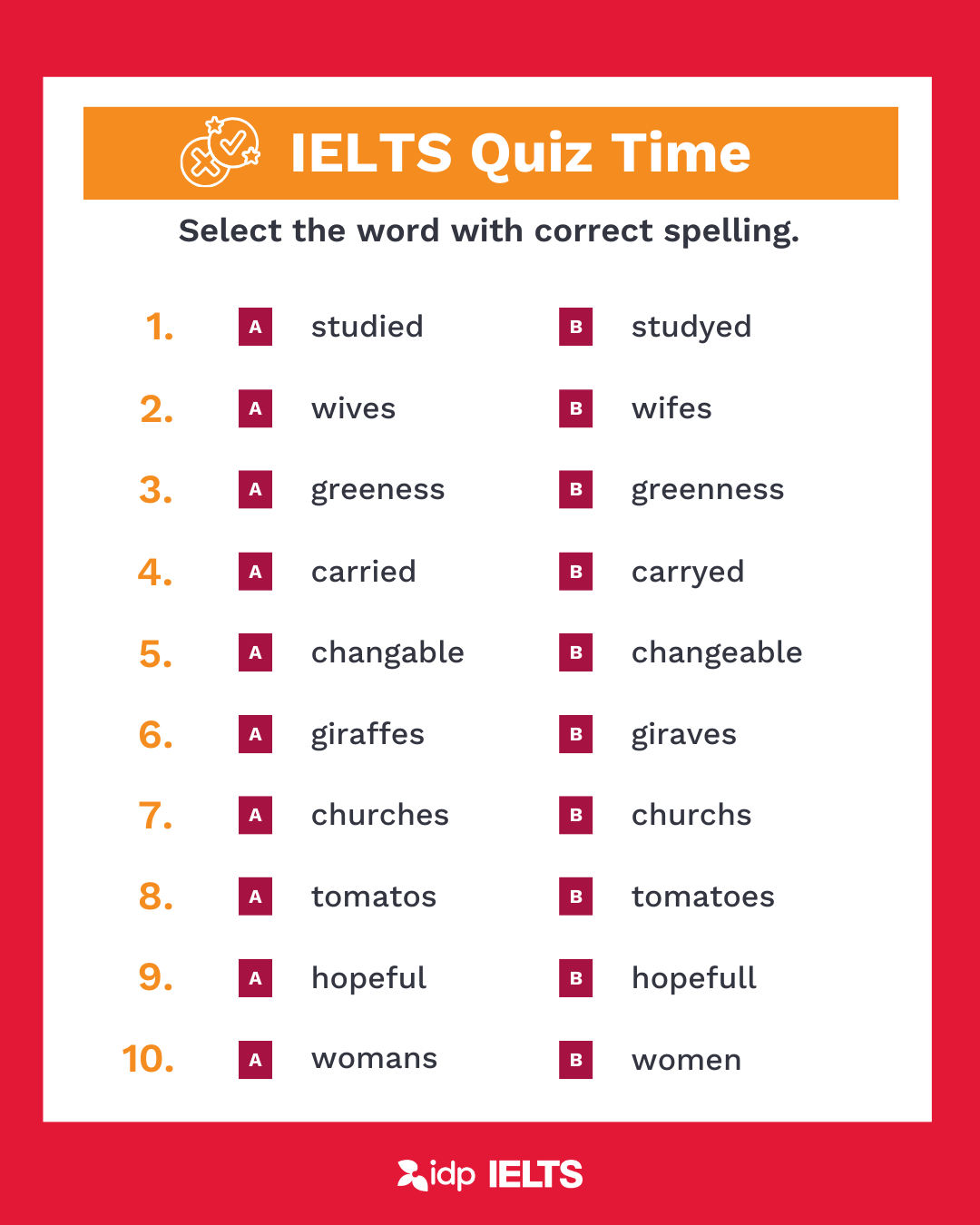 IELTS Quiz Time - Spelling Quiz - graphic