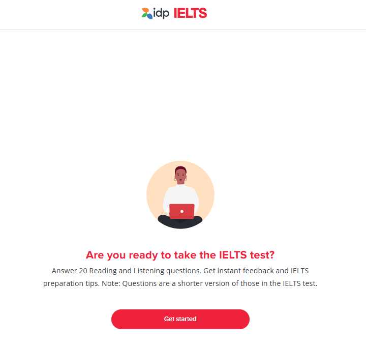 Start screen of English self-assessment tool