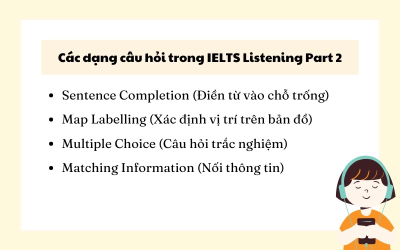  Các dạng câu hỏi thường gặp trong IELTS Listening Part 2