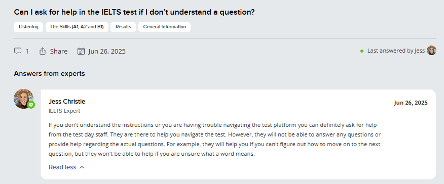 Screenshot - Can I ask for help in the IELTS test if I don't understand a question?