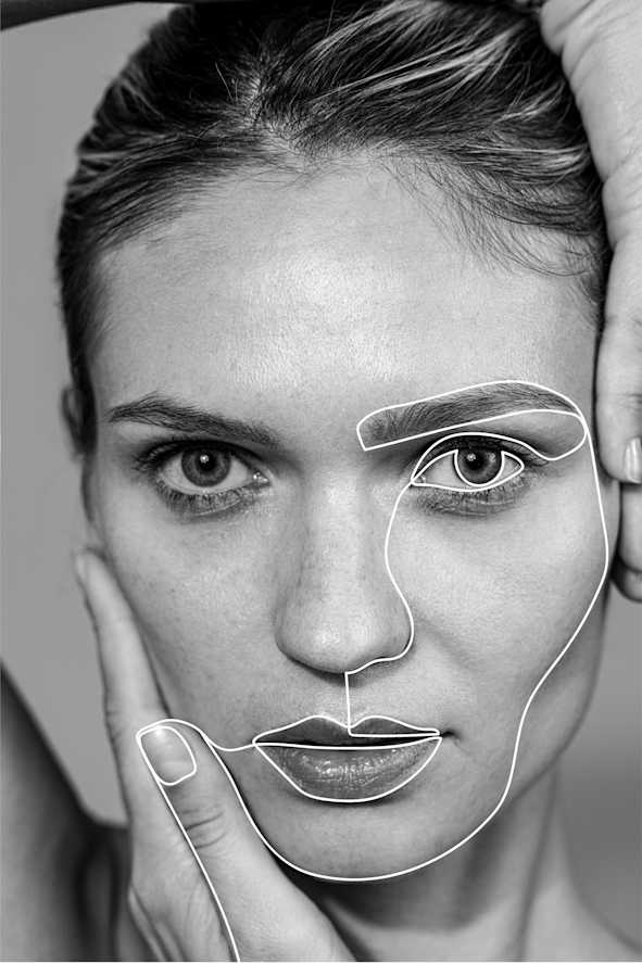 Model showing microblading & other permanent makeup removal areas.