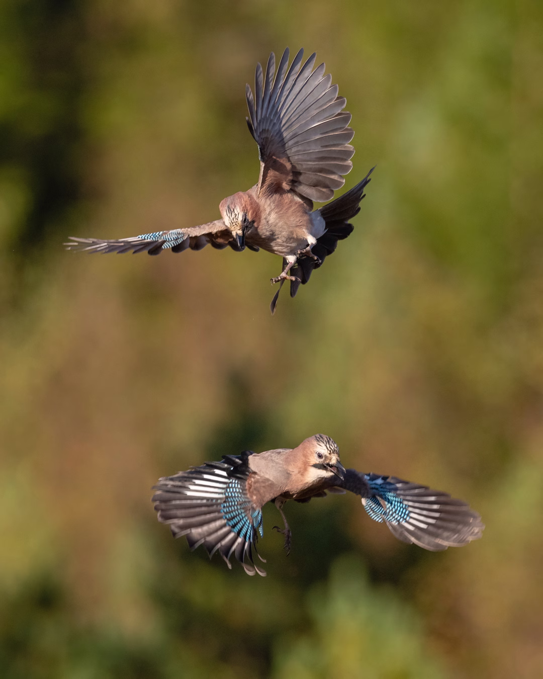 Jays in acrobatic flight