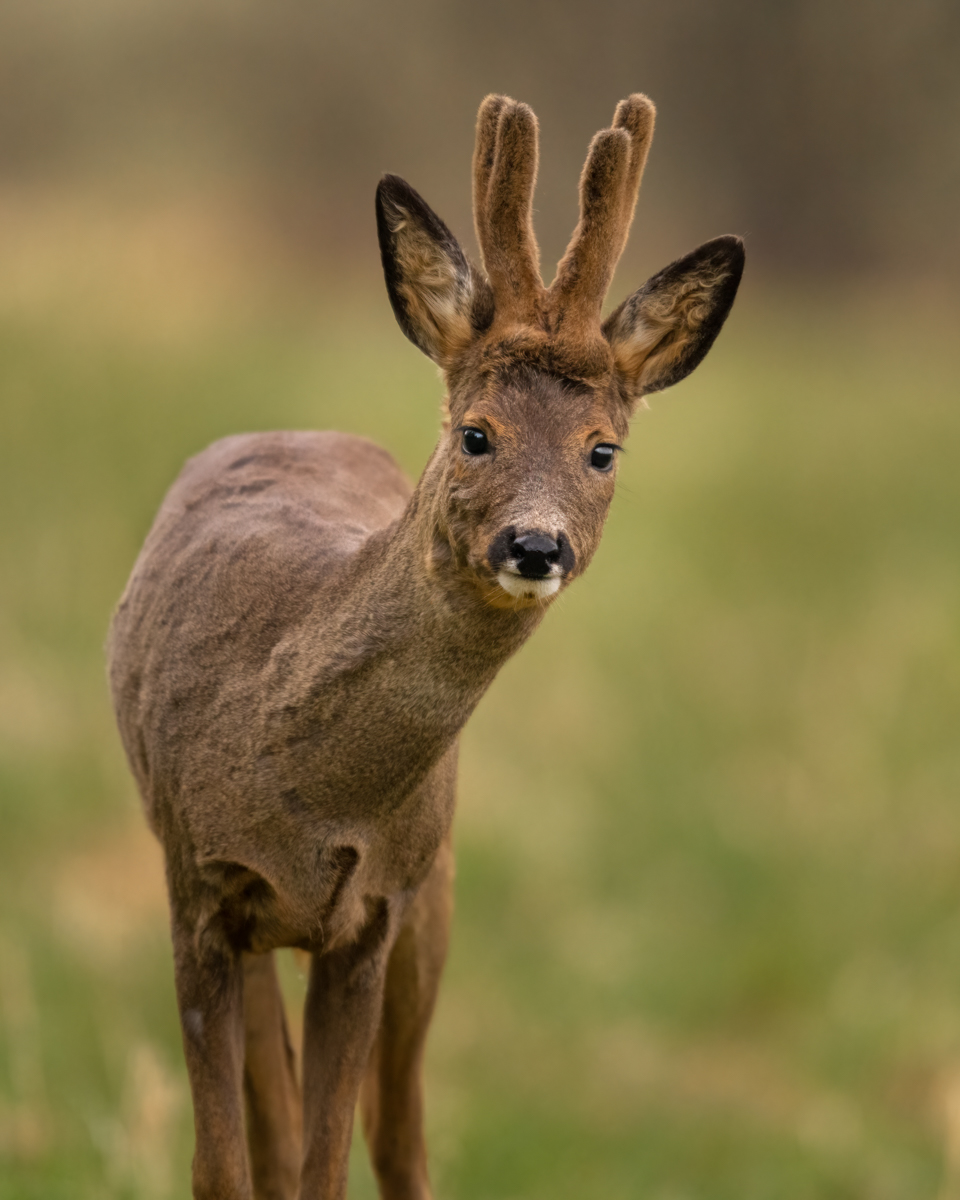Curious roe deer buck
