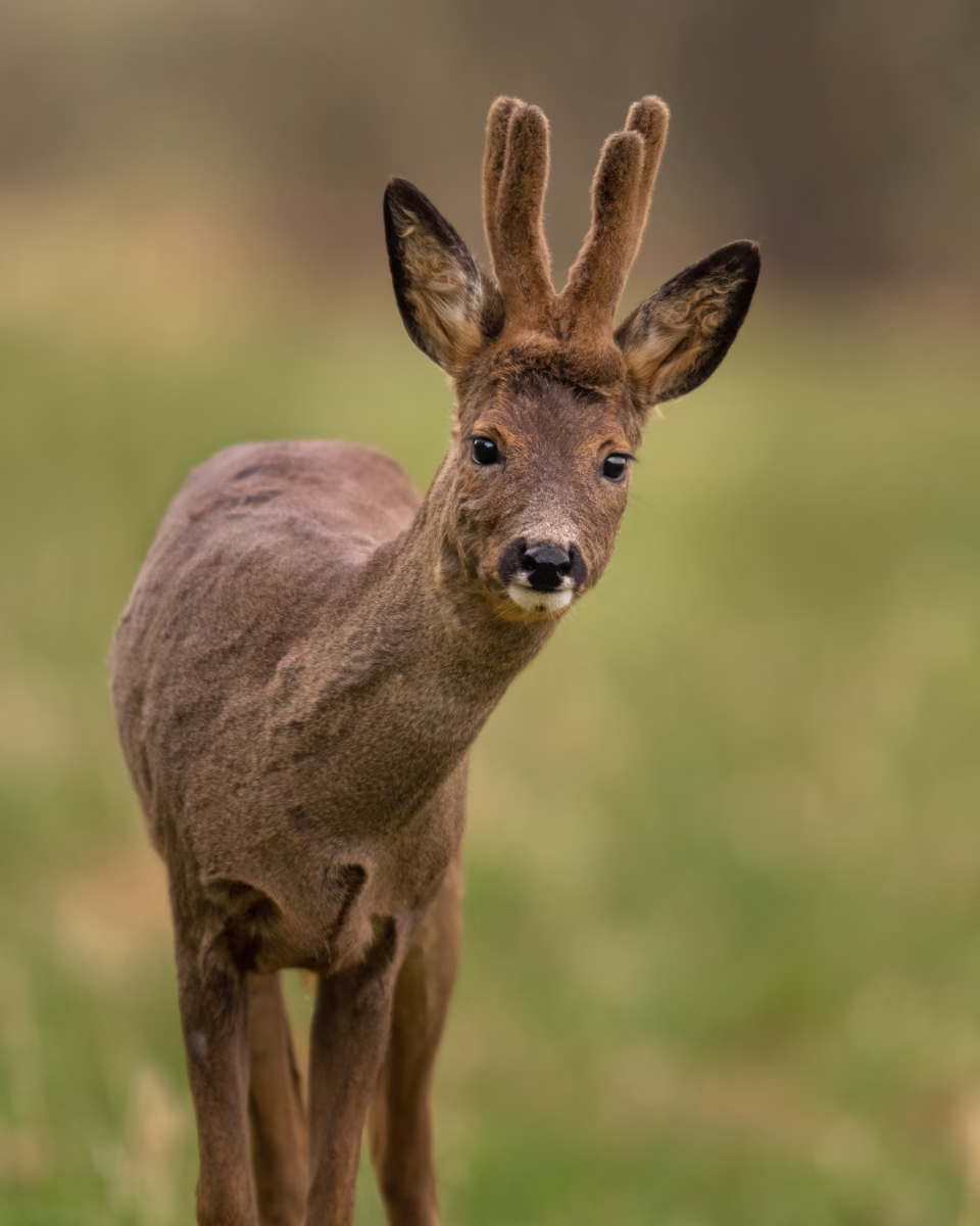 Curious roe deer buck