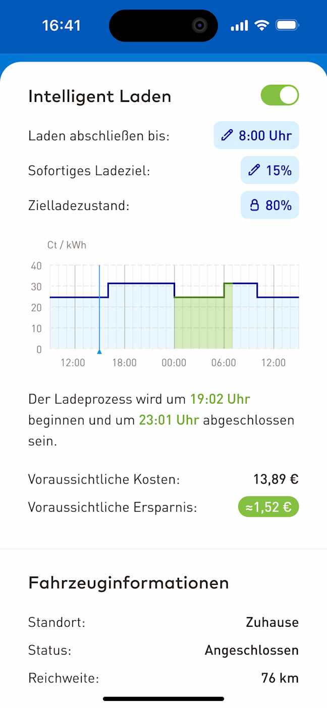 EnBW Mavi Preisoptimiertes Laden Screen Sofort laden
