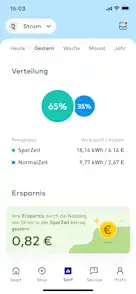 EnBW zuhause+ App Tarif Screen Dashboard Strom Verteilung Ersparnis