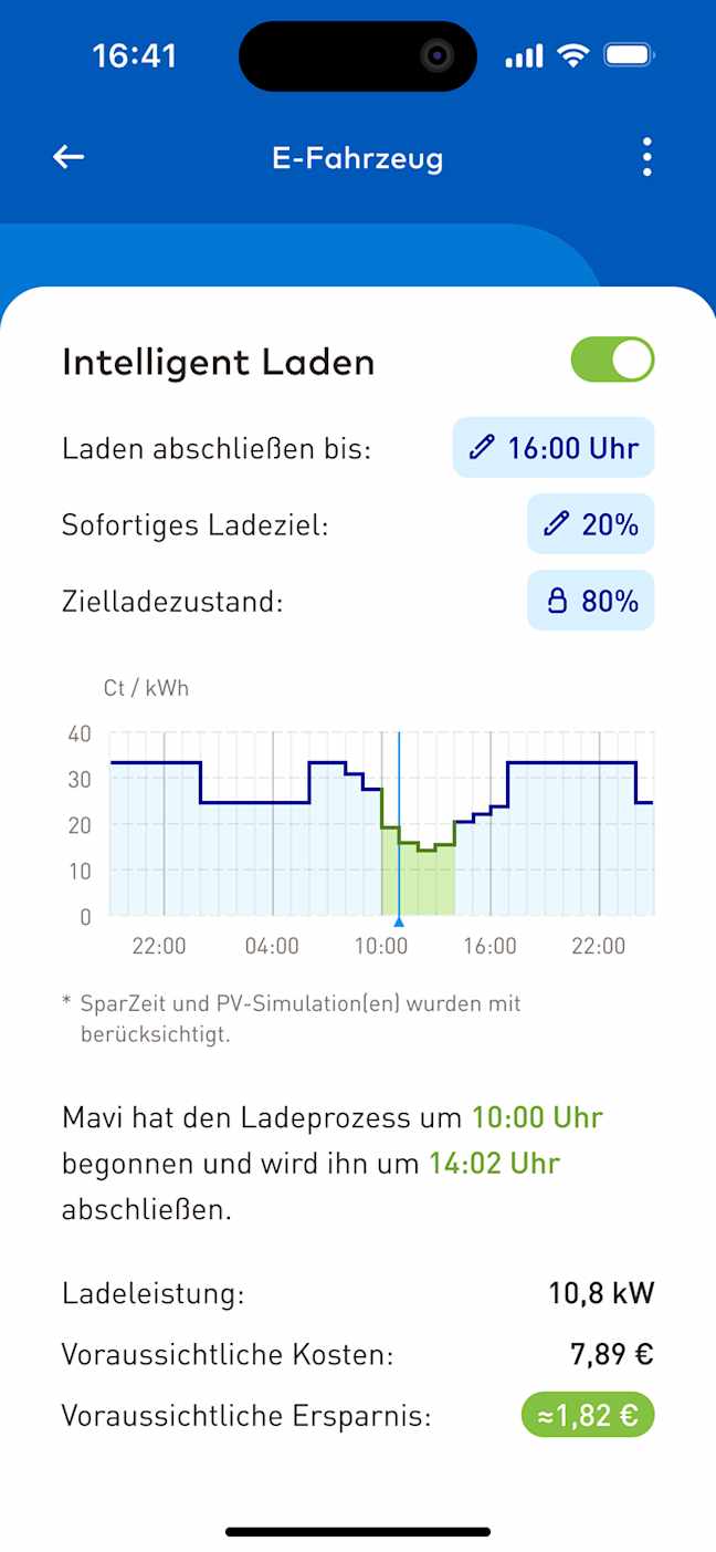 EnBW Mavi Solaroptimiertes Laden Screen Sofort Laden