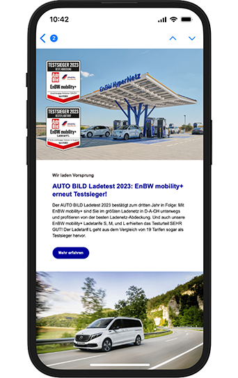 Ladestation finden mit der EnBW mobility+ App, Stand Sept 2023