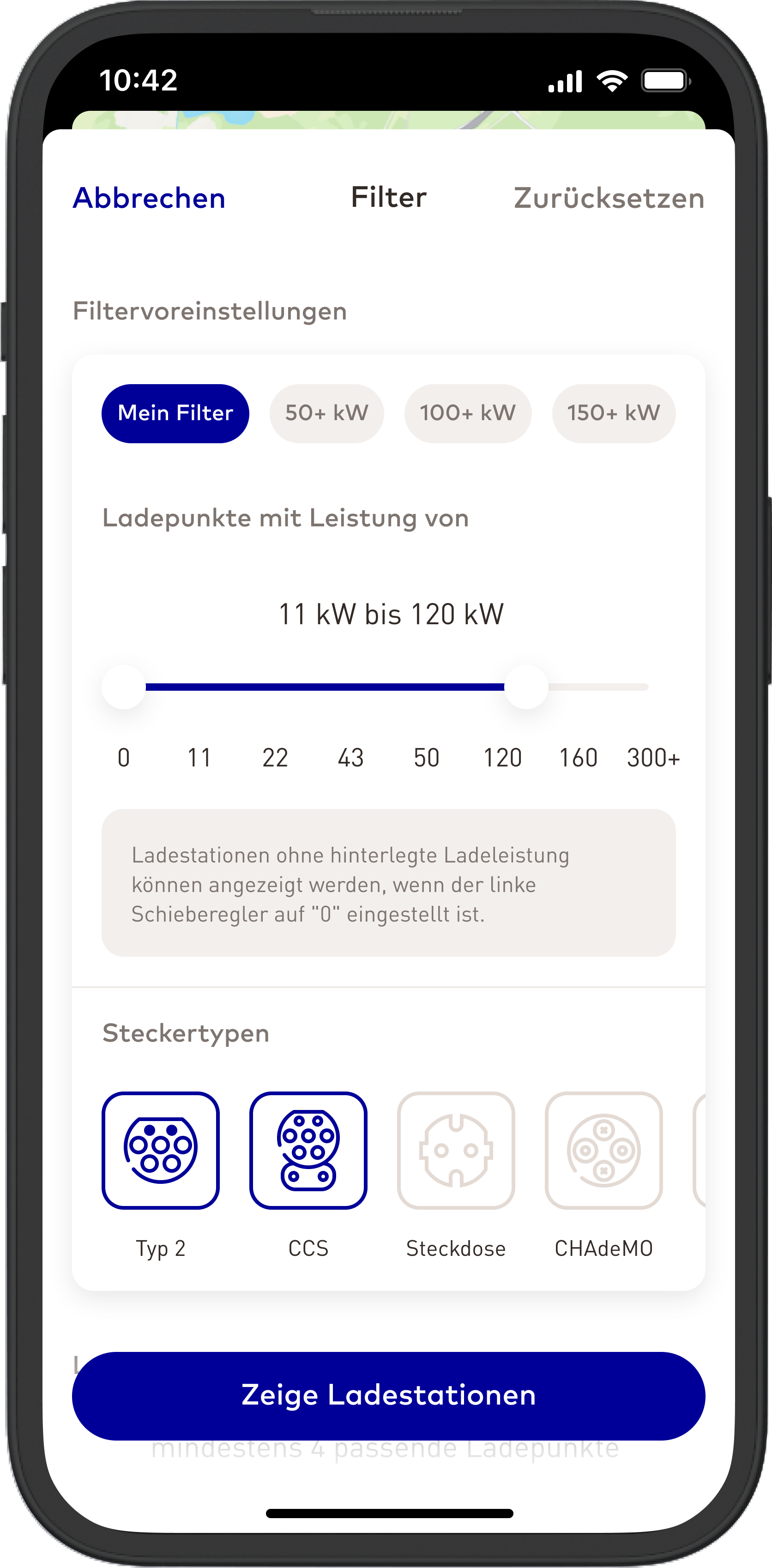 EnBW mobility+ App Screenshot Filterfunktionen