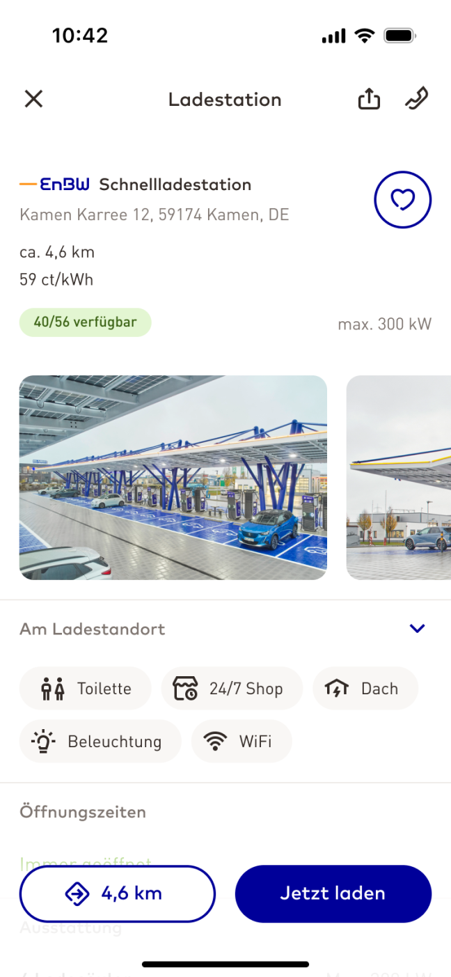 Screenshot EnBW Mobilityplus App Ladestation wählen