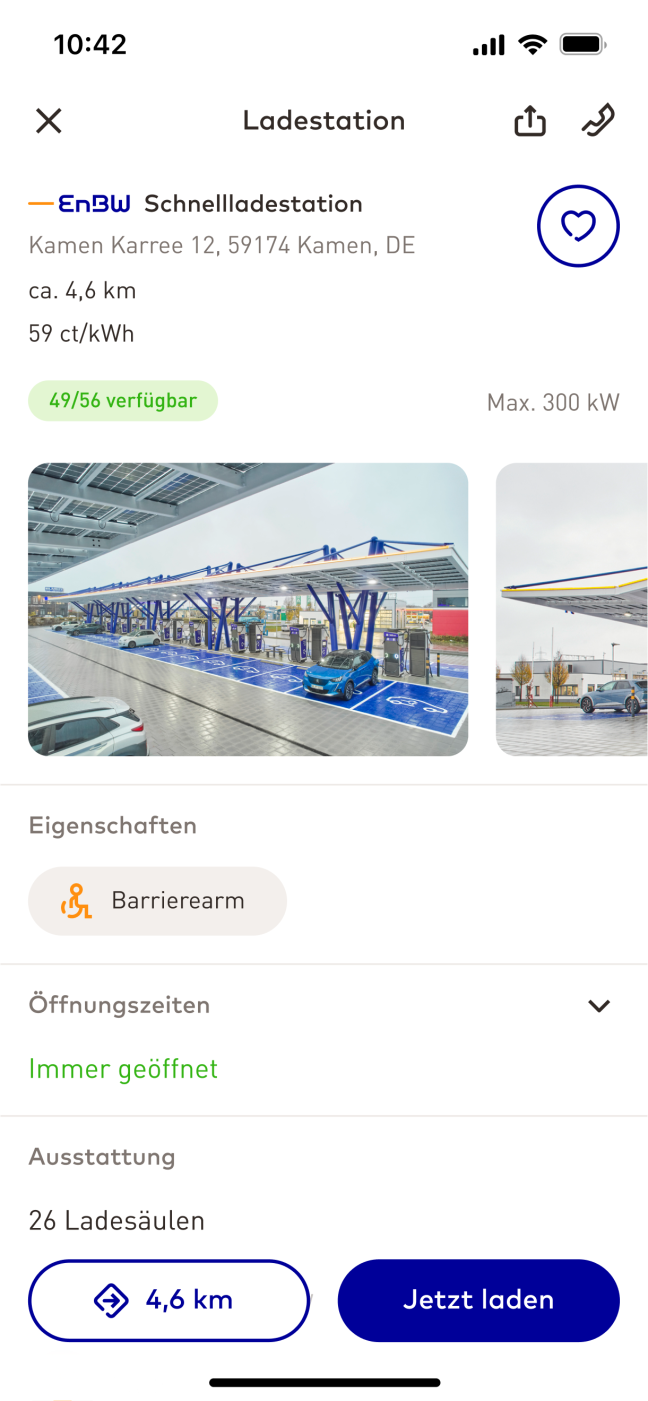 Screenshot EnBW Mobilityplus App Ladestation wählen