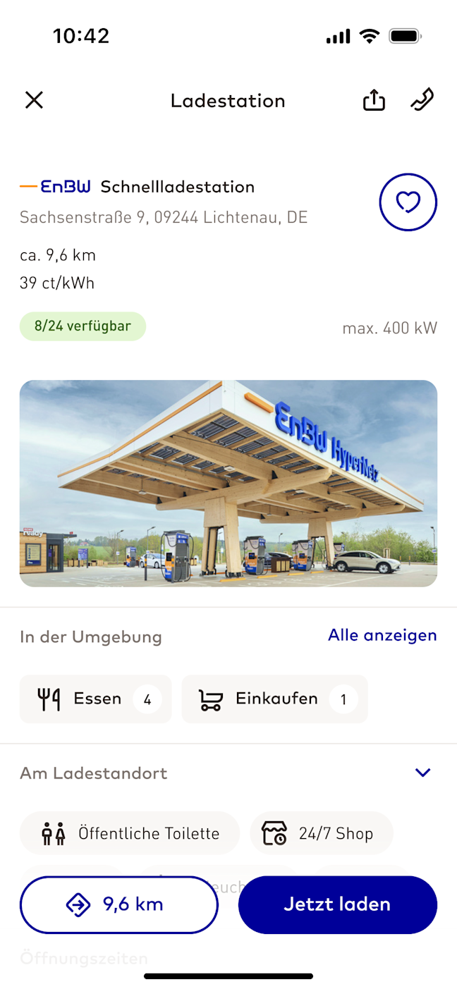 Screenshot EnBW Mobilityplus App Ladestation wählen