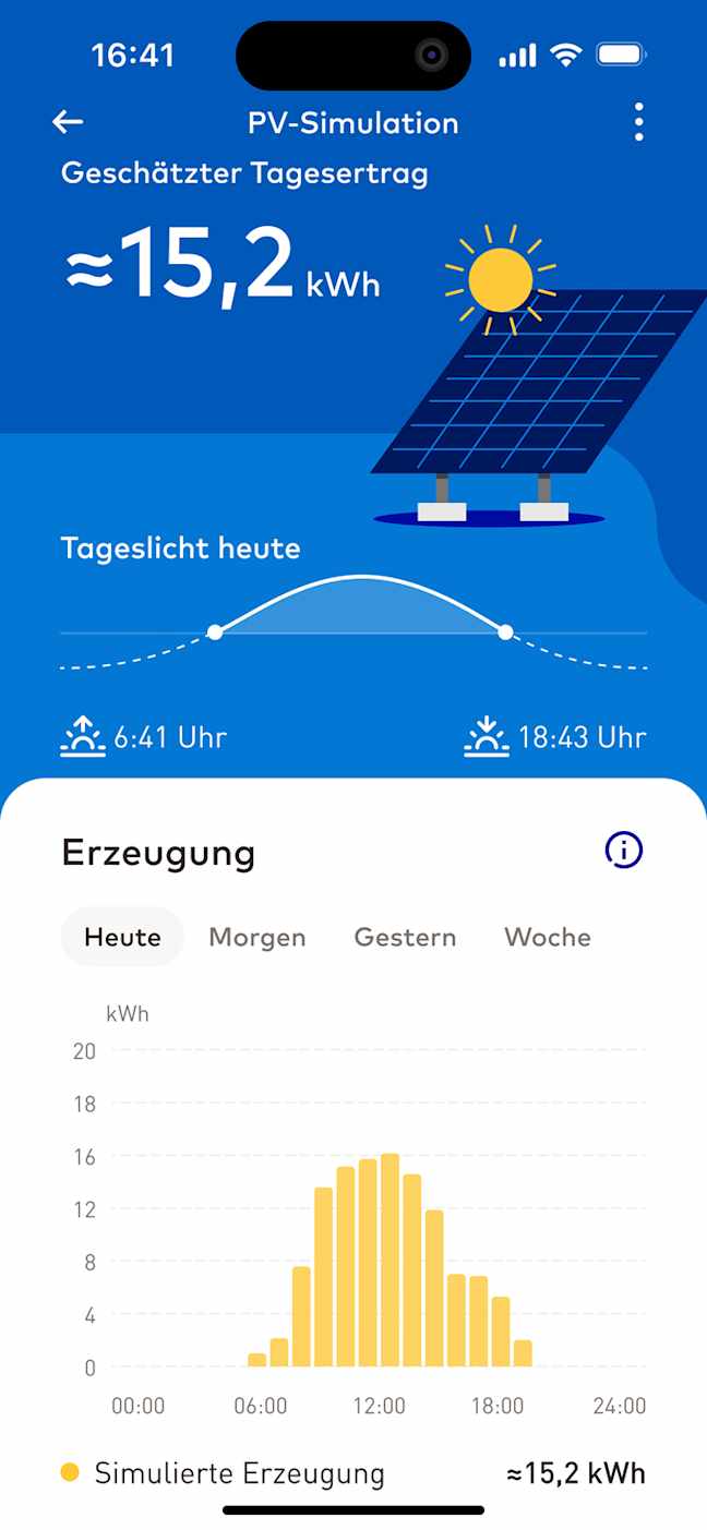 EnBW Mavi Solaroptimiertes Laden Screen PV-Simulation