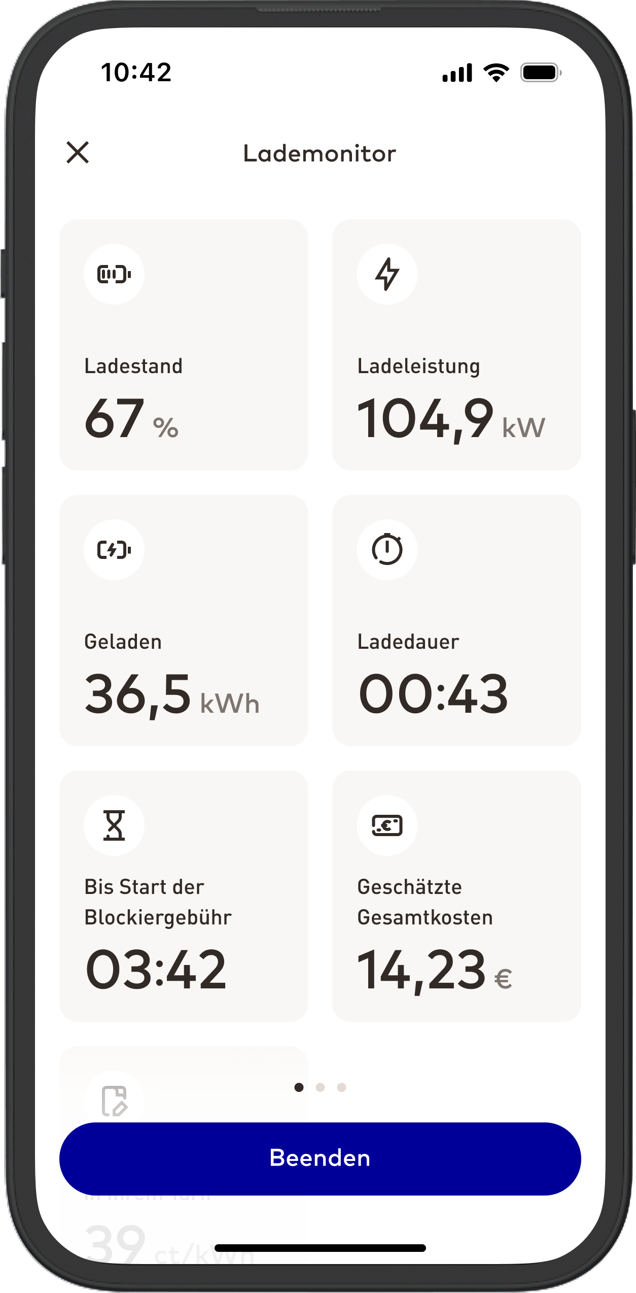 EnBW mobility+ App Screenshot aktueller Ladevorgang