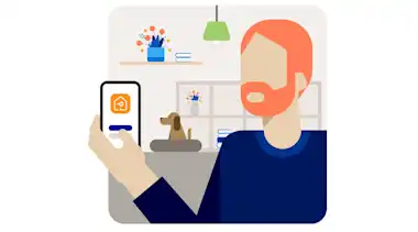 Illustration eines Mannes mit EnBW App auf seinem Smartphone