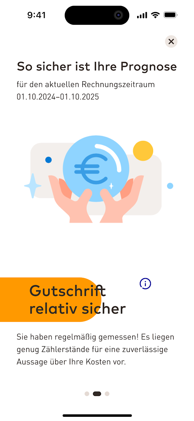 EnBW zuahause+ App Screenshot zeigt Prognose einer Gutschrift