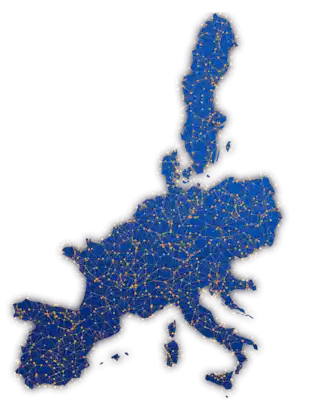 Europa-Karte mit Ladepunkten im EnBW HyperNetz