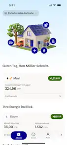 Homescreen der zuhause+ App mit EnBW Mavi