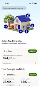 Dashboard in der EnBW Energiewelt App