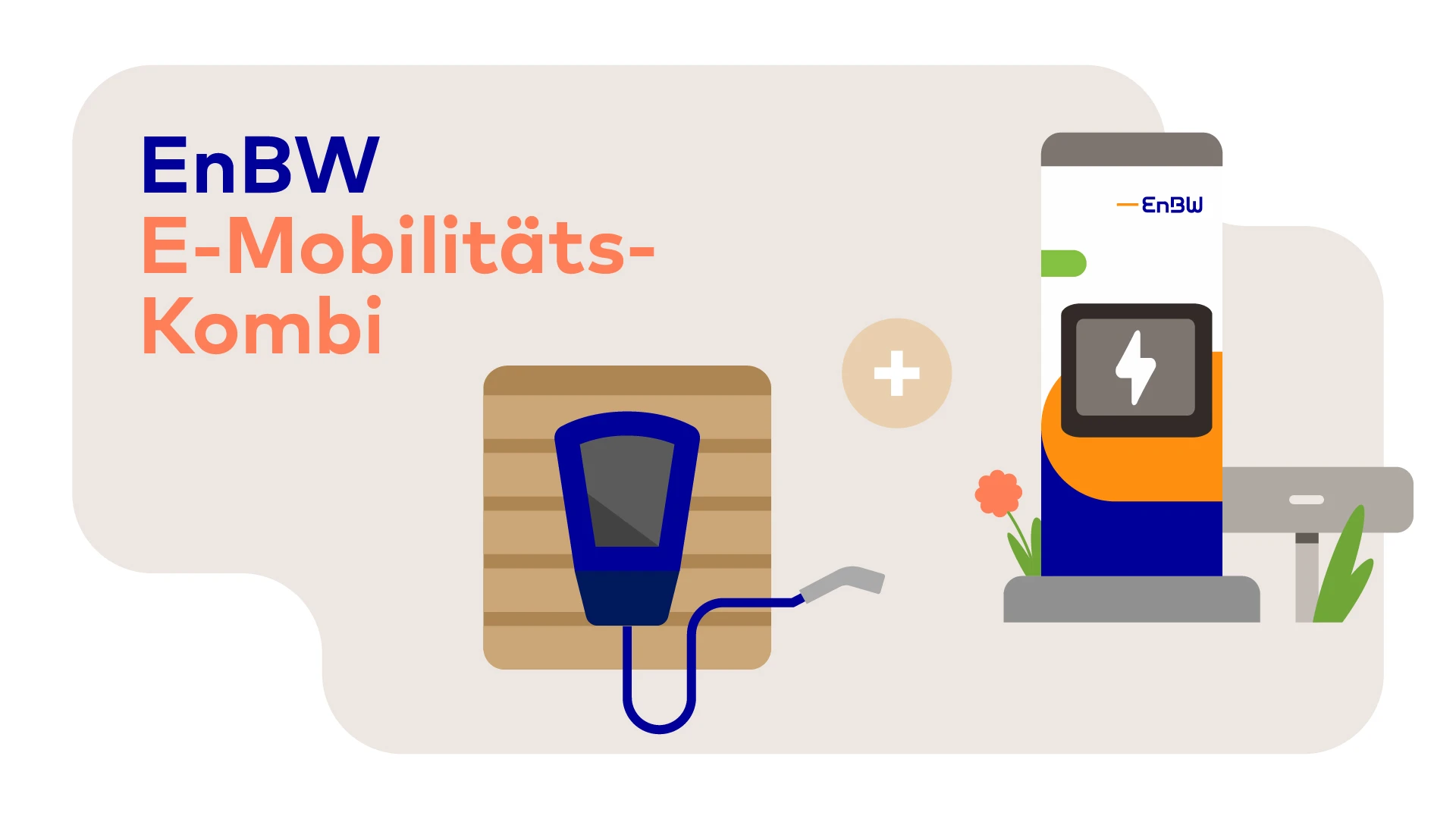 Illustration für EnBW Kombi-Tarife Unterwegs laden Tarif und Zuhause laden Tarif im Bereich E-Mobilität