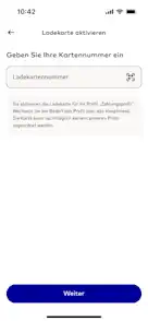 Screenshot App Kartennummer