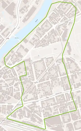 Planungskarte Fokusgebiet Bad Cannstatt Quartiere östlich des Wilhelmsplatzes und des Cannstatter Zentrums und erstreckt sich bis zum Kursaal und der Lutherkirche