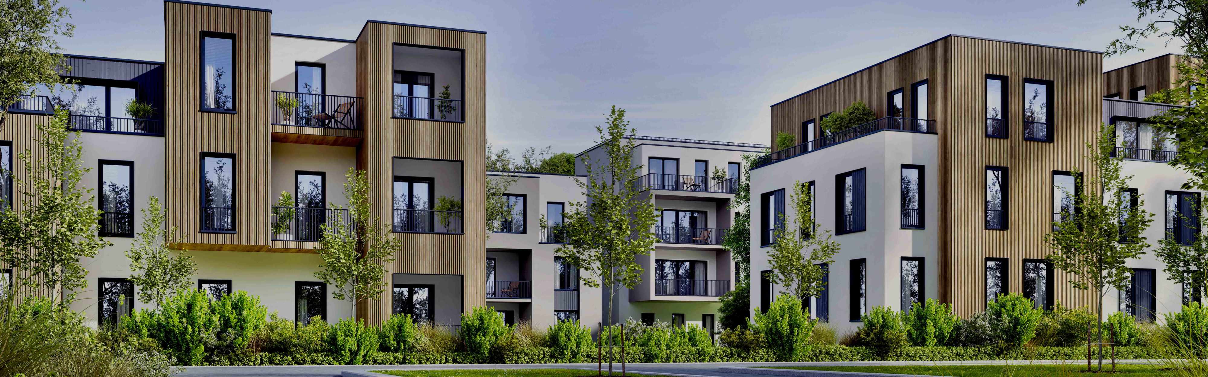 Moderne Hochhäuser im nachhaltigen Quartier