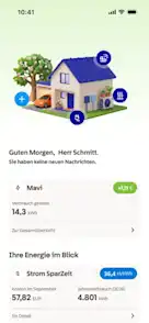 App-Screen mit EnBW Mavi Dashboard mit PV-Anlage