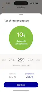 EnBW zuhause+ App Screenshot zeigt Abschlagsanpassung