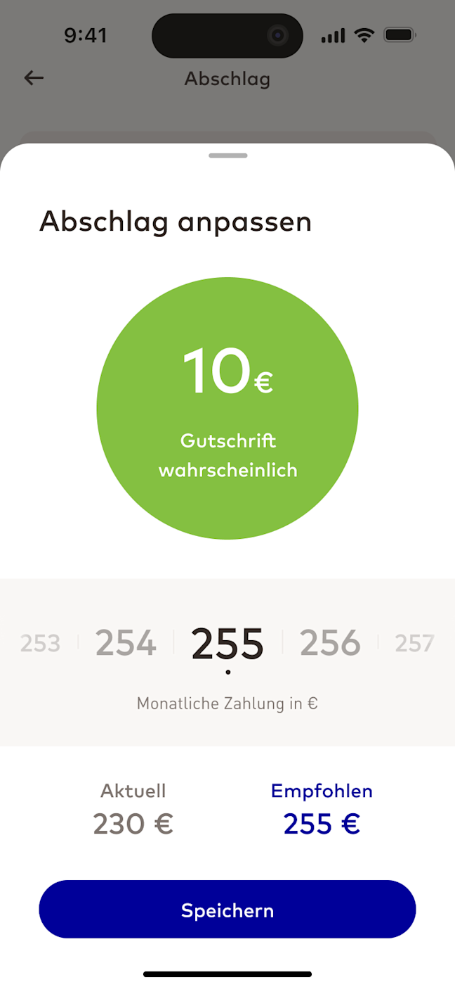 EnBW zuhause+ App Screenshot zeigt Abschlagsanpassung