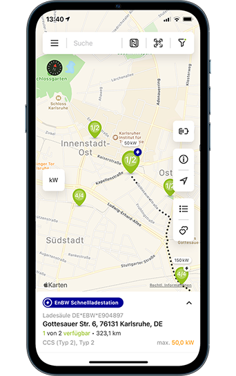 Die EnBW mobility+ App auf einem Smartphone