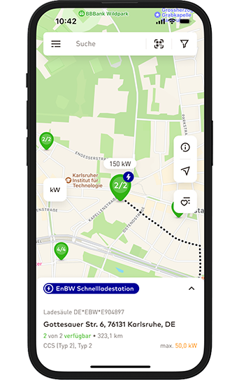 Die EnBW mobility+ App auf einem Smartphone