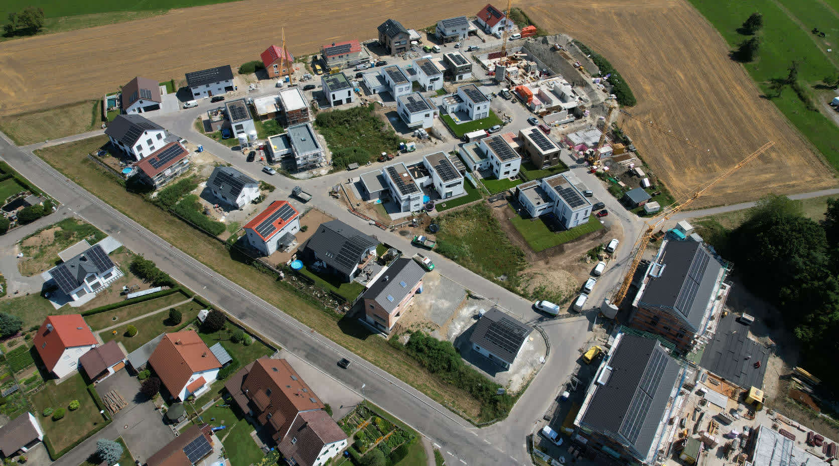 Luftbildaufnahme Neubaugebiet Gemeinde Schlier bei Ravensburg vom 15. Juli 2022