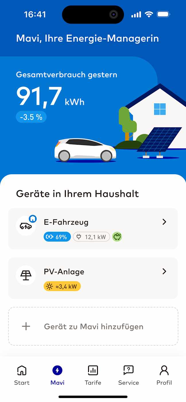 EnBW Mavi Solaroptimiertes Laden Screen Starseite