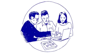 Infografik 3 Personen am Laptop