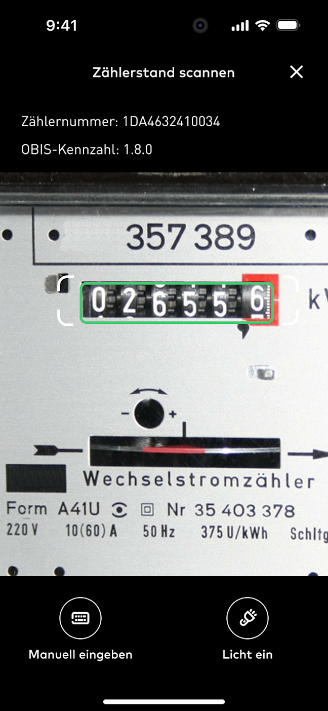 EnBW zuahuse+ App zeigt Zaehlerstand scannen per Smartphone Kamera