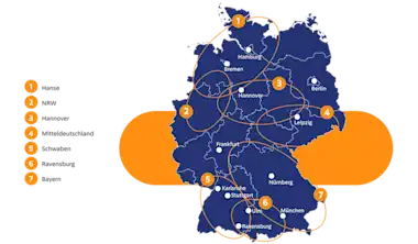 Deutschlandkarte mit Netzwerkanbietern für mehr Energieeffizienz und Klimaschutz.