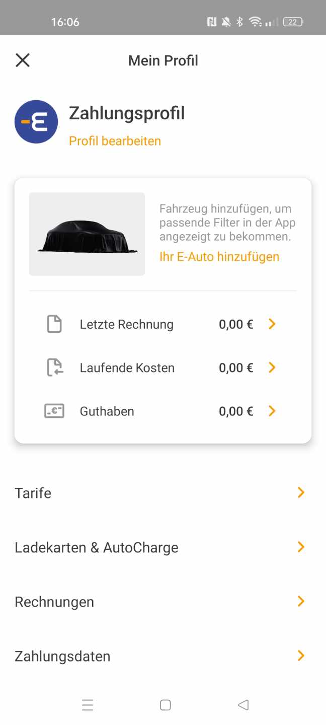 Screenshor App Zahlungsprofil