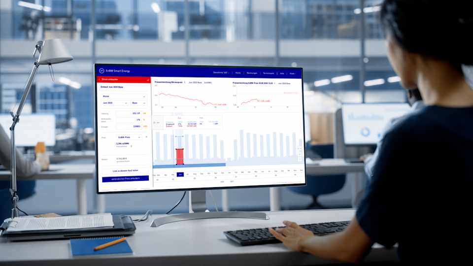 Mitarbeiterin nutzt das Kundenportal EnBW Smart Energy Suite.