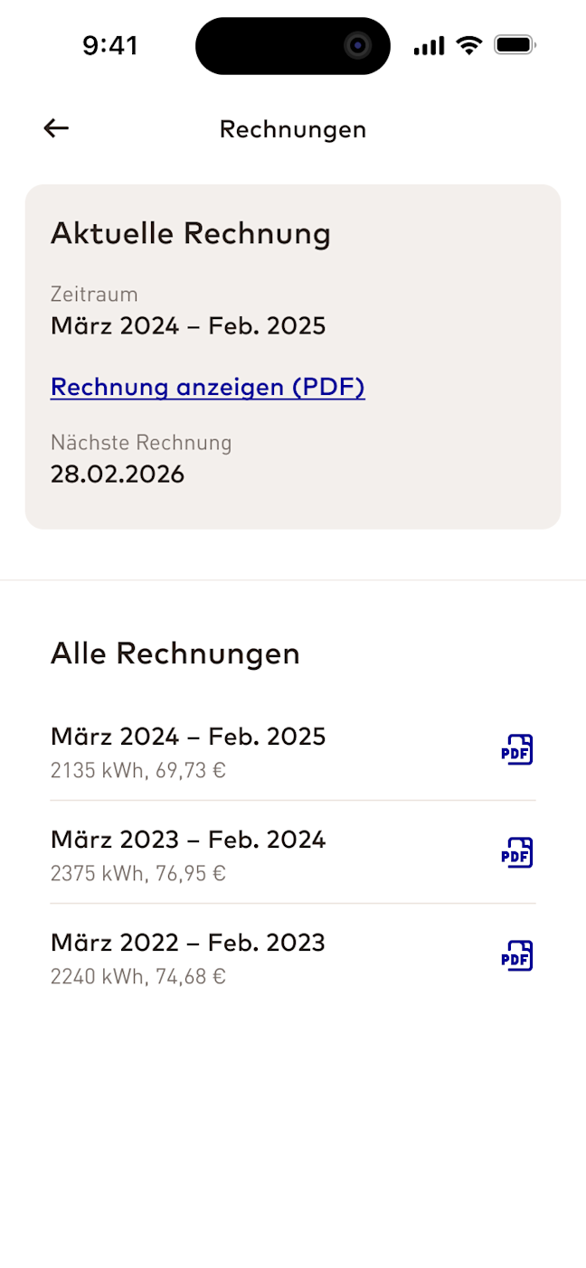EnBW zuhause+ App Screenshot zeigt aktuelle Stromrechnung
