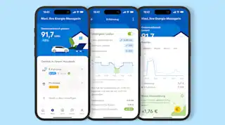 EnBW zuhause+ App Smartphone Ansicht Mavi Energieverbrauch Kostenübersicht hellblauer Hintergrund