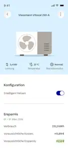 App-Screen zeigt Dashboard zum intelligenten Heizen und Einstellen der Wärmepumpe.