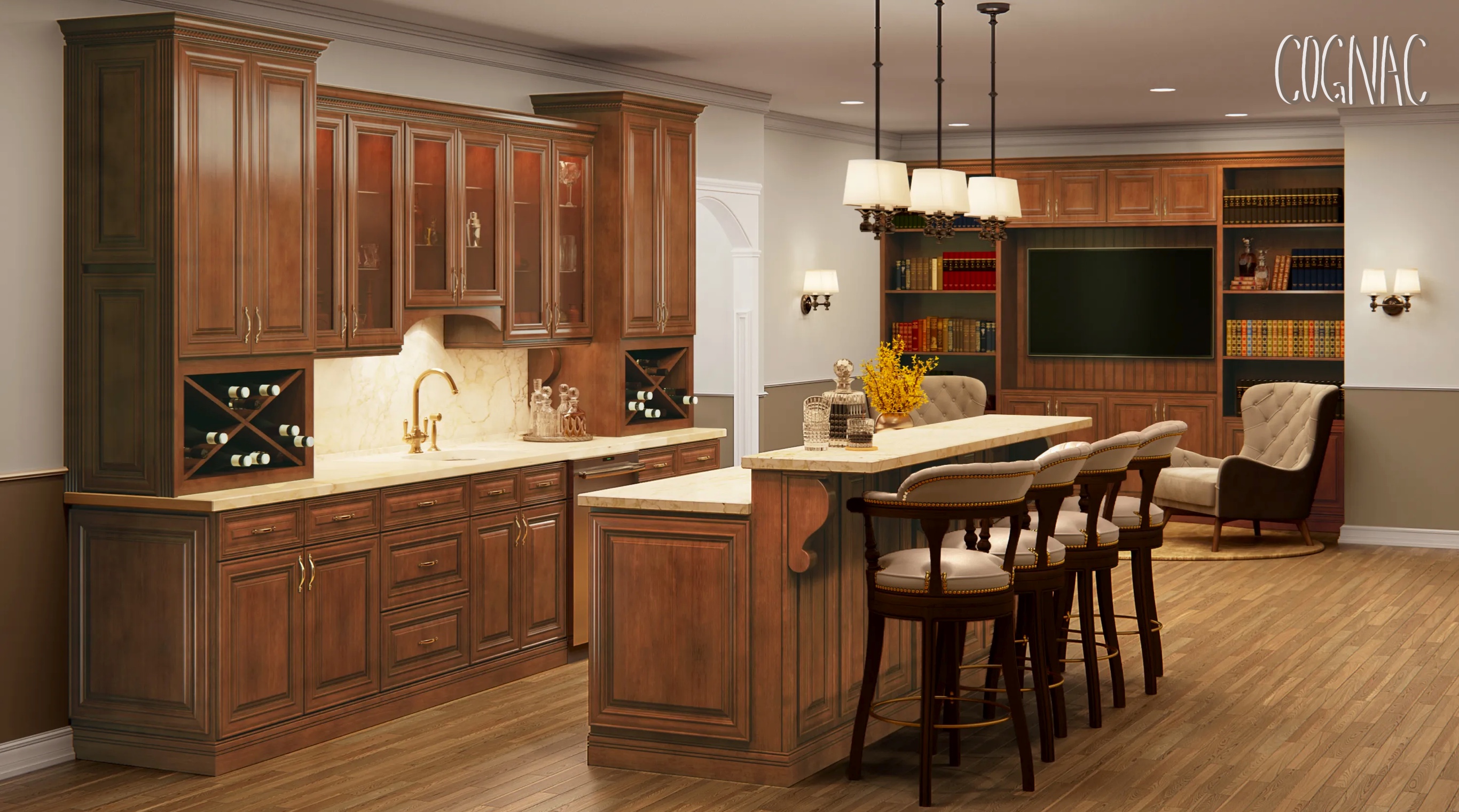 cognac kitchen cabinet