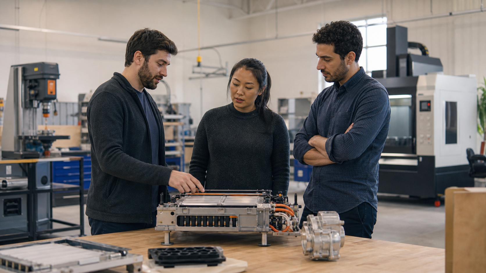 Canadian innovation team reviewing a prototype