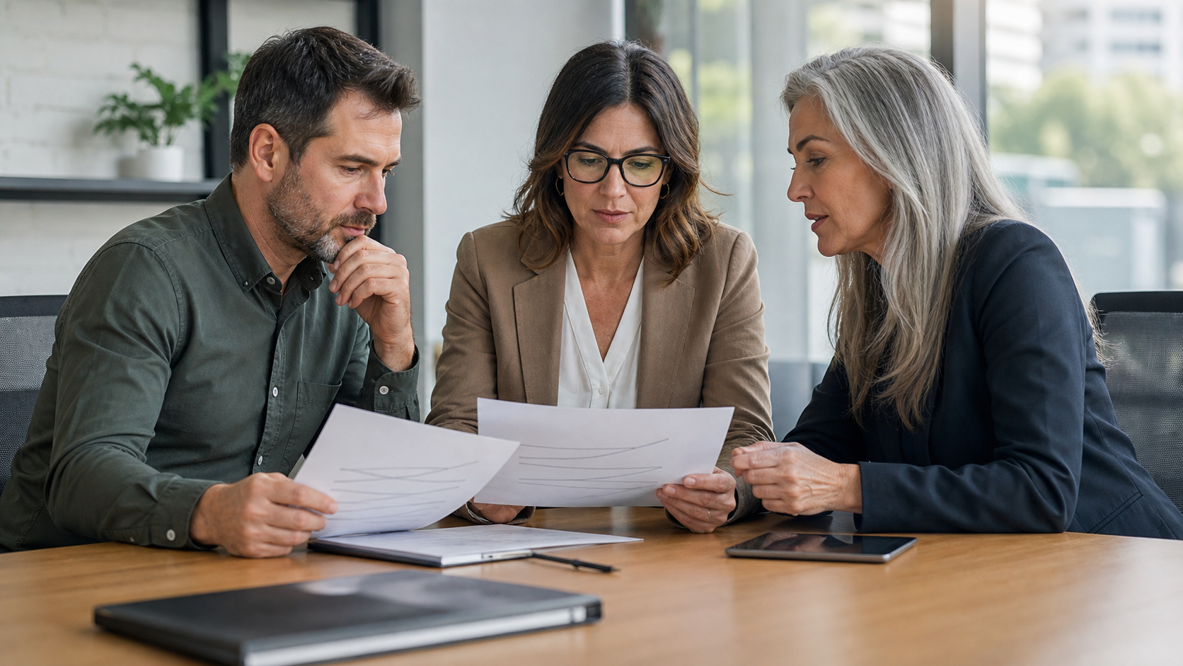 Business leaders comparing grant consulting proposals