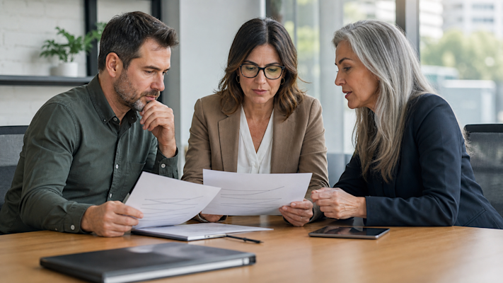 Business leaders comparing grant consulting proposals