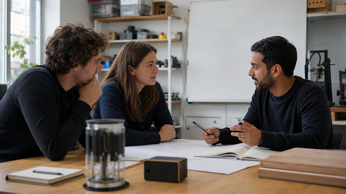 Startup founders discussing a funding plan