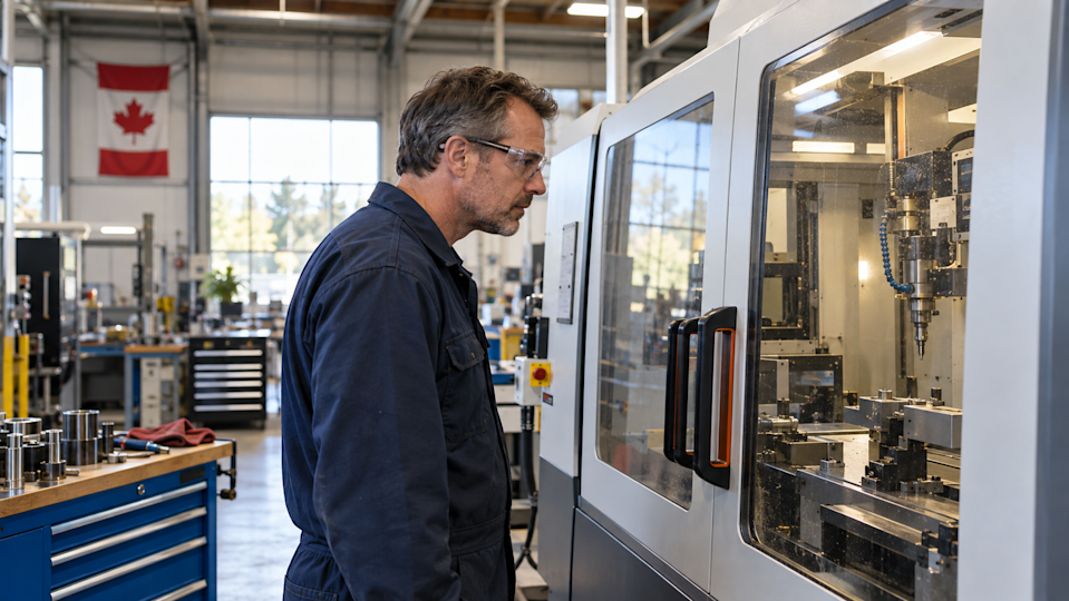 Technician inspecting enclosed machinery